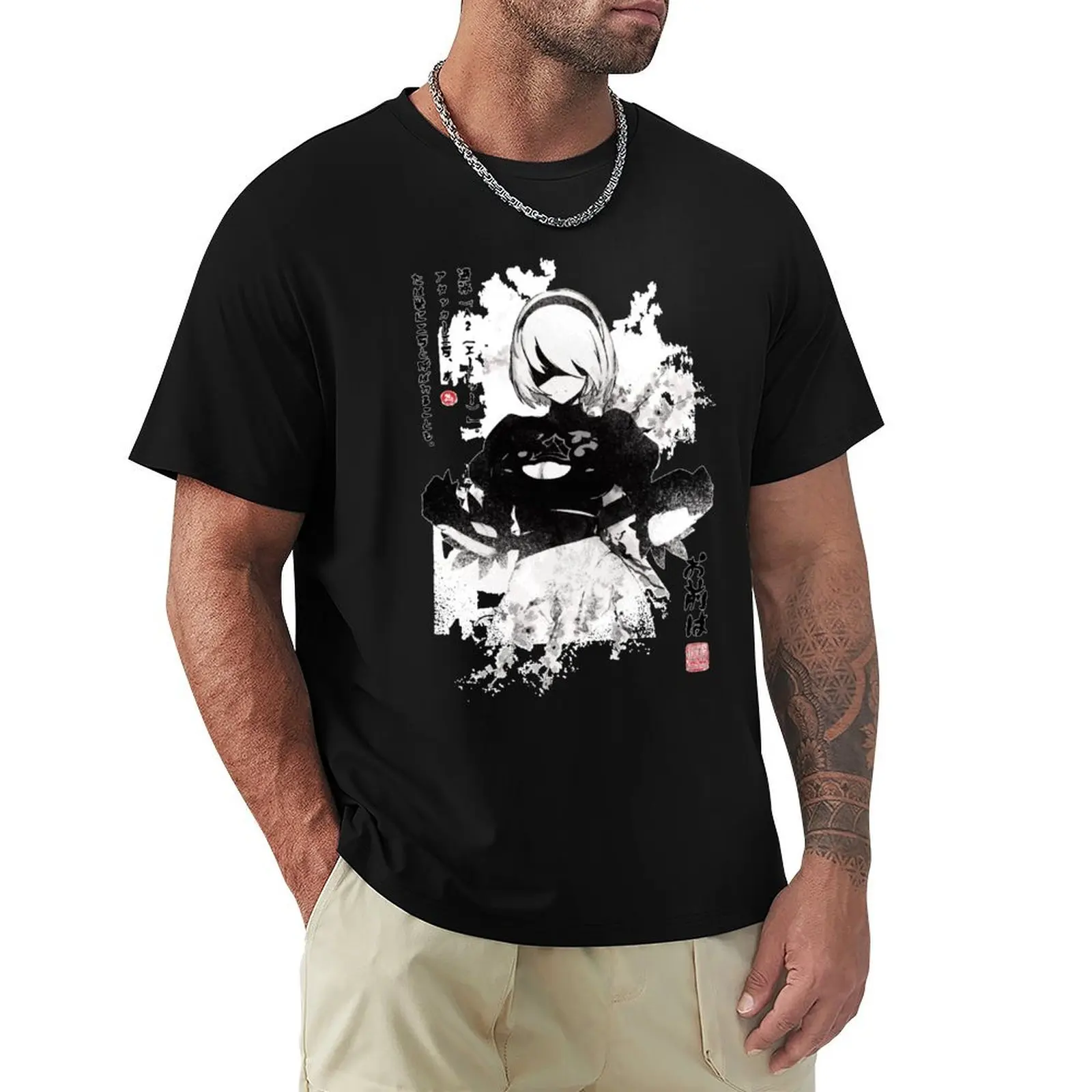 

NieRAutomata 2B Japan Ink ニーア_オートマタ T-Shirt No Iron Casual Short Sleeve Top