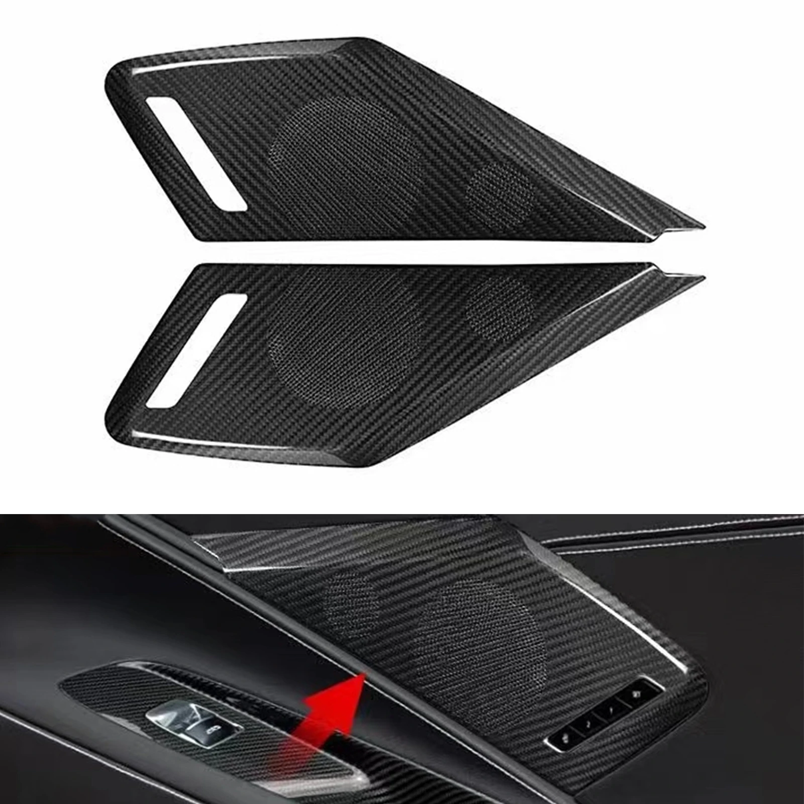 2 Pieces Car Door Speaker Horn Cover Interior Part Carbon Fiber For Chevrolet Corvette C8 Z51 Stingray 2020 2021 2022 2023