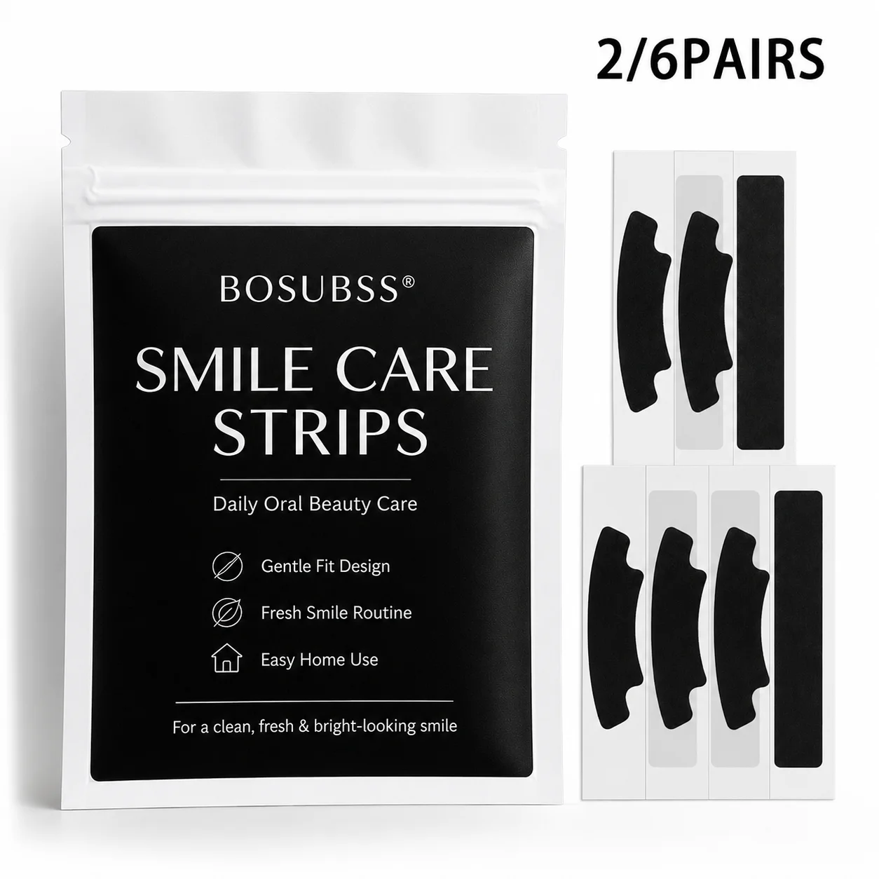 Black Teeth Brightening Strips, 2/6 Pairs Smile Care Strips, Daily Oral Care, Easy Home Travel Use