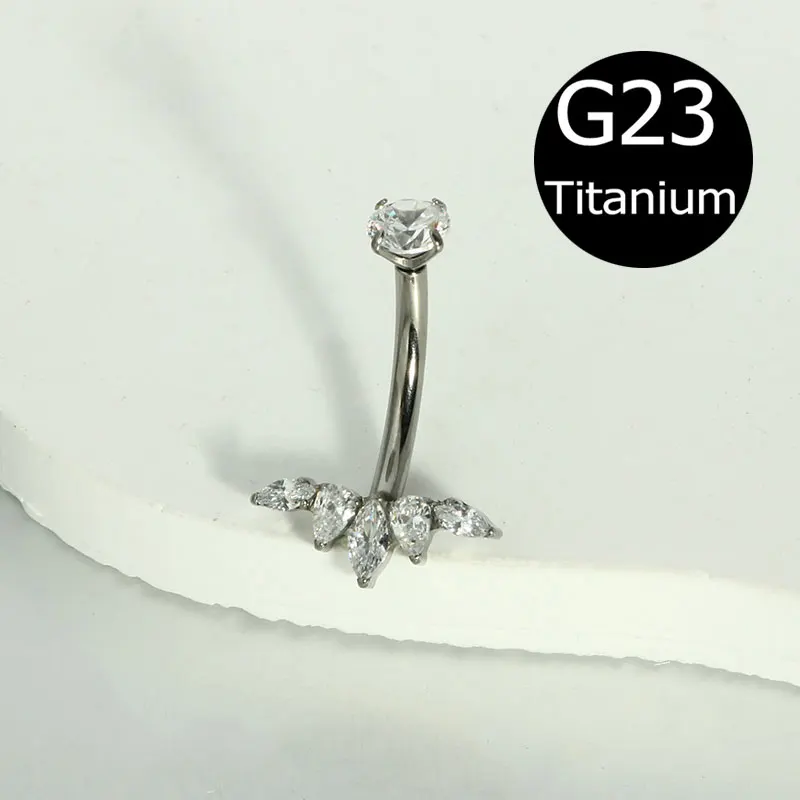 14G G23 Titanium Belly Button Ring with Zircon