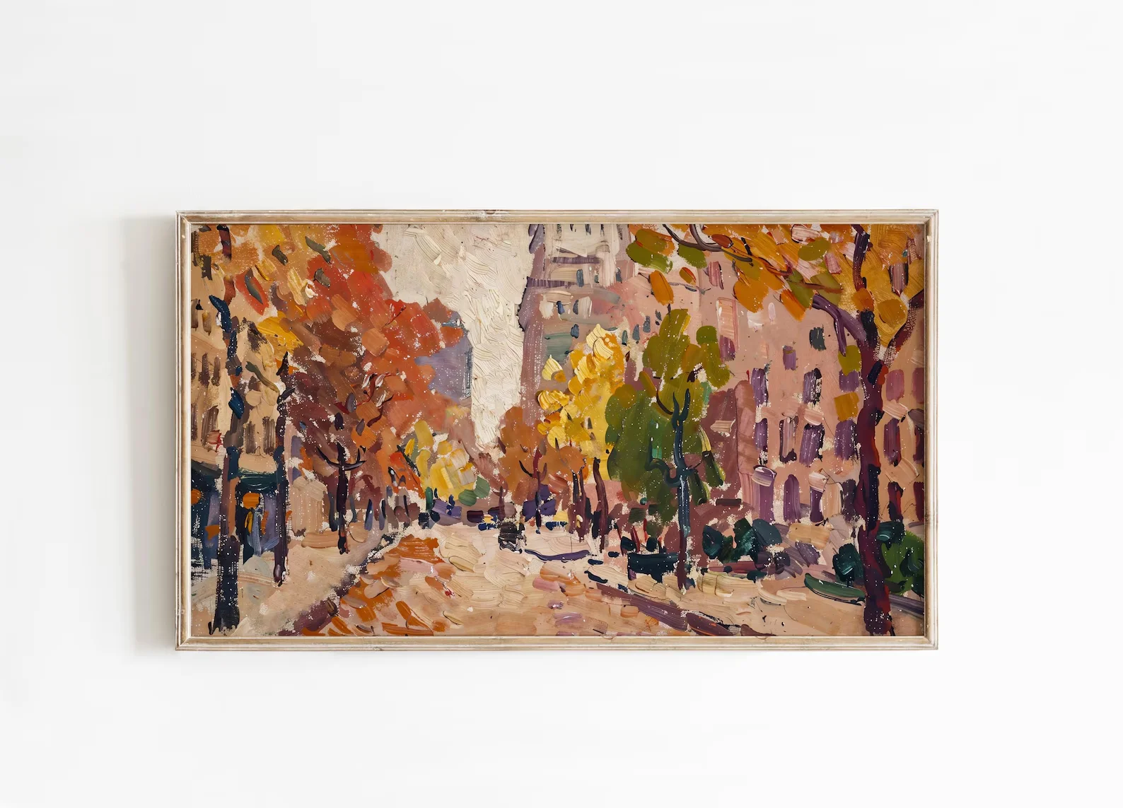 Gemütlicher Herbst-Stadtbild-Bildschirmschoner-Rahmen, TV-Kunst, Herbst-Stadtansicht, dekorative Wandkunst für Zuhause, Wohnzimmer, Schlafzimmer