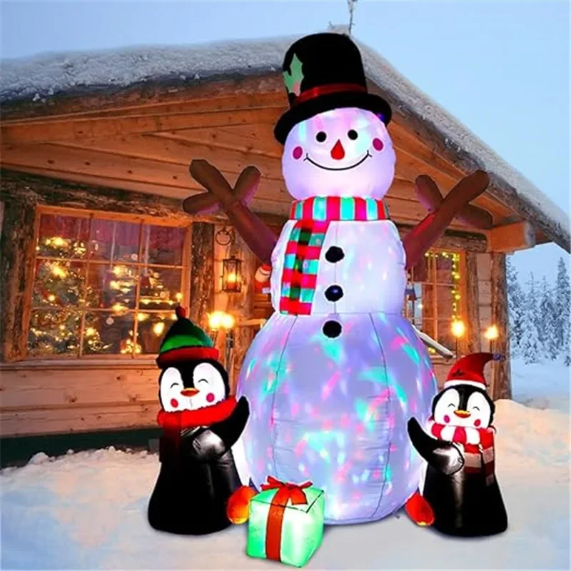 Christmas Decoration 1.8m Inflatable Snowman Penguin with LED Lights Xmas Party Indoor Inflatable Ornament Party Outdoor Decor