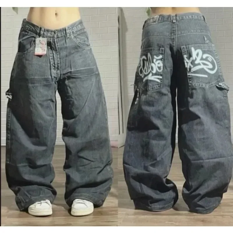 Workowate dżinsy nowy gotycki spodnie z szerokimi nogawkami z wysokim stanem Streetwear Y2K Cargo spodnie męskie Harajuku Hip Hop kilka kieszeni niebieskie w stylu Retro