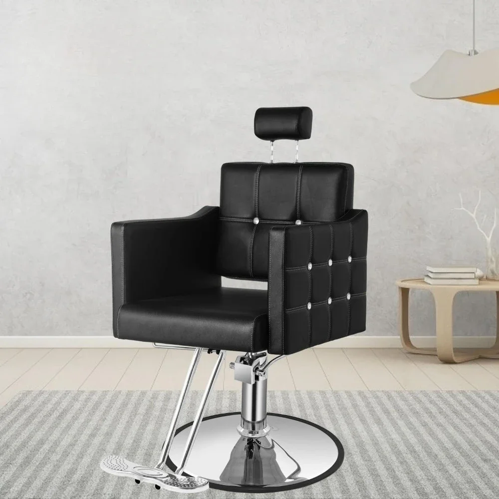 

Black Reclining Salon Chair – Barber Chairs for Home & Barbershop, Heavy - Duty Hydraulic Styling Chair for Hair Stylists