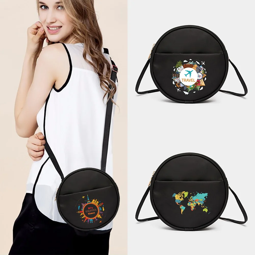 Women Round Messenger Casual Crossbody Shoulder Bag Travel Global Pattern Phone Purse Bags Shopping Handbag Female Messenger Bag