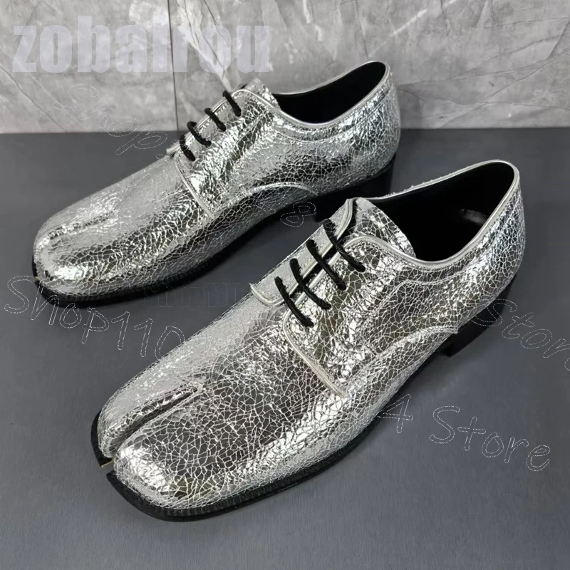 

Silver Crack Pattern Flip Flop Strappy Loafers Fashion Slip On Men Shoes Luxury Handmade Party Banquet Dating Men Casual Shoes