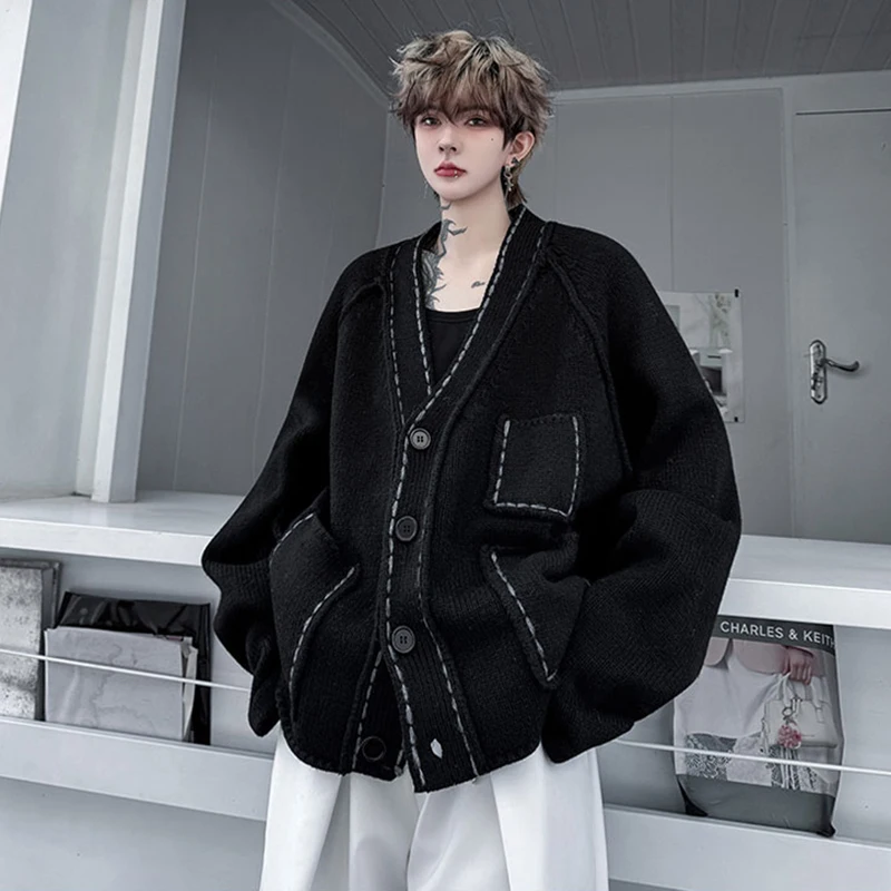 LUZHEN التطريز مخطط تصميم فضفاض الخامس الرقبة سترة مشغولة من الصوف الرجال 2025 شتاء جديد موضة عالية الجودة وسيم سترة JY4832 #4