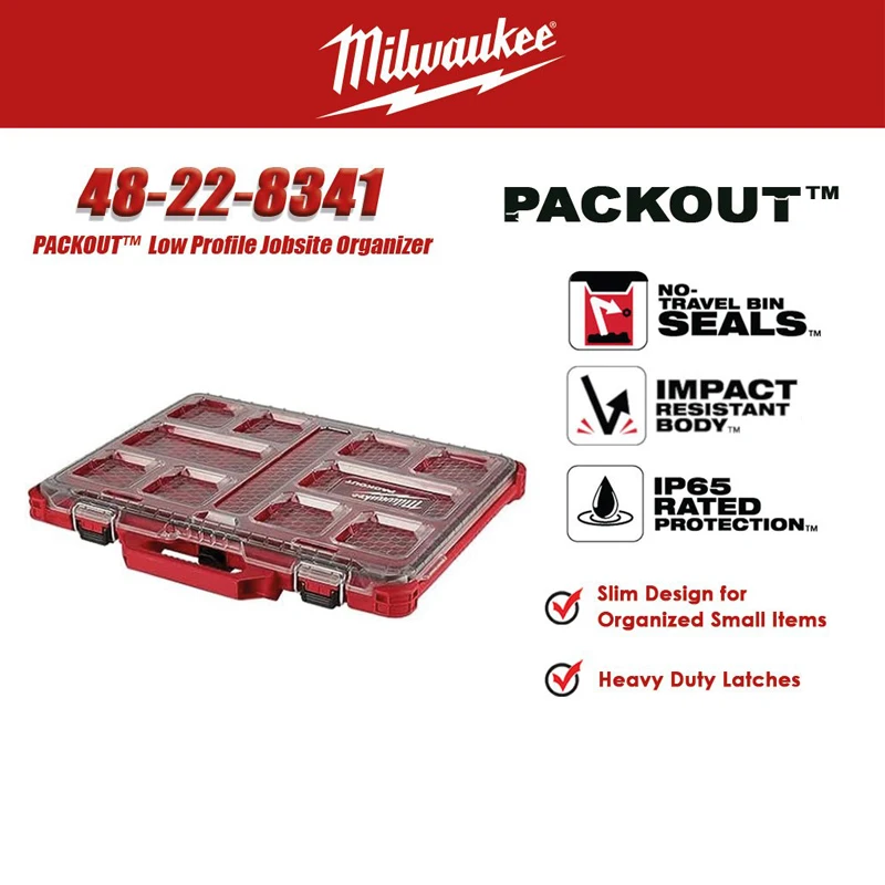 Milwaukee 48-22-8431 10-Compartment Durable PACKOUT Low-Profile Portable Stackable Tool Box