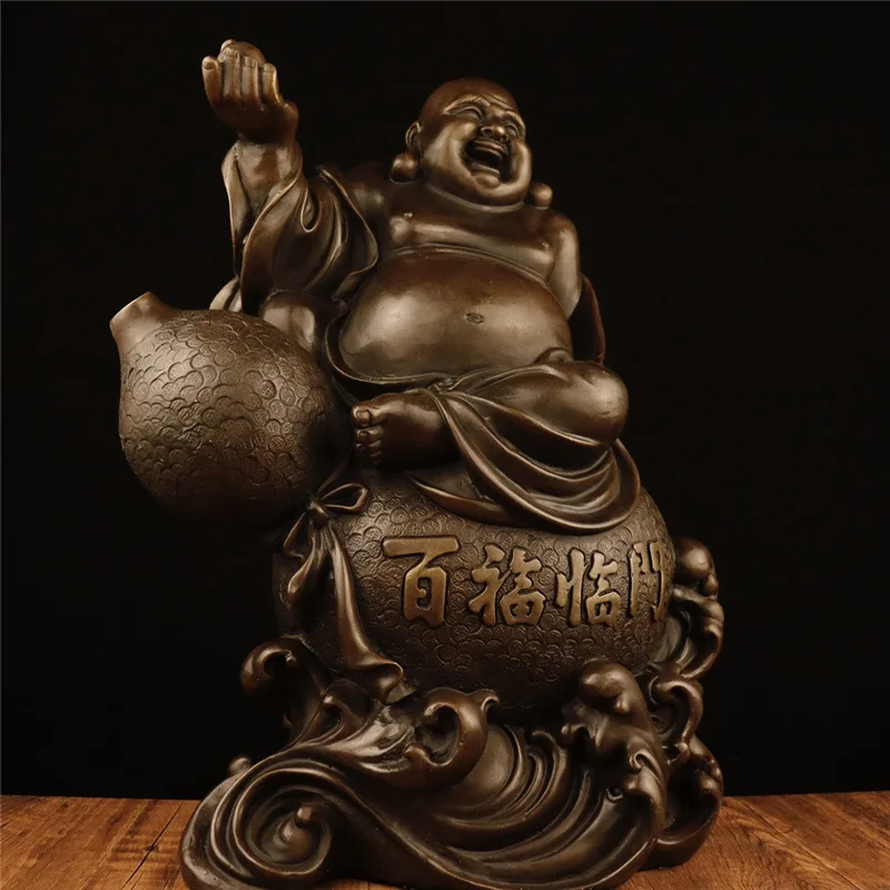 Brass Brown Character Statue Bai Fu Linmen Maitreya Copper Sitting Gourd Fu Lu Smiling Buddha Crafts Ornaments