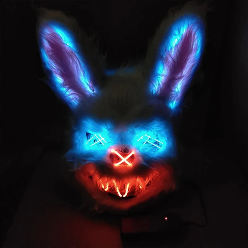 Halloween gruselige Maske Kaninchen Hase Maske Plüsch Kopf Cosplay Kostüm Requisiten Halloween Party führte leuchtende Maske