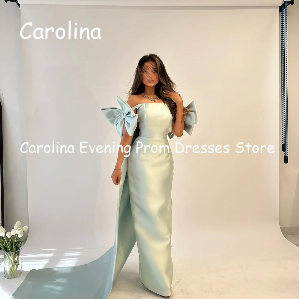 Carolina Satin Mermaid Off-the-shoulder Bow Prom Gown Ankle Length Saudi Evening Formal Elegant Party Dress for Women 2023