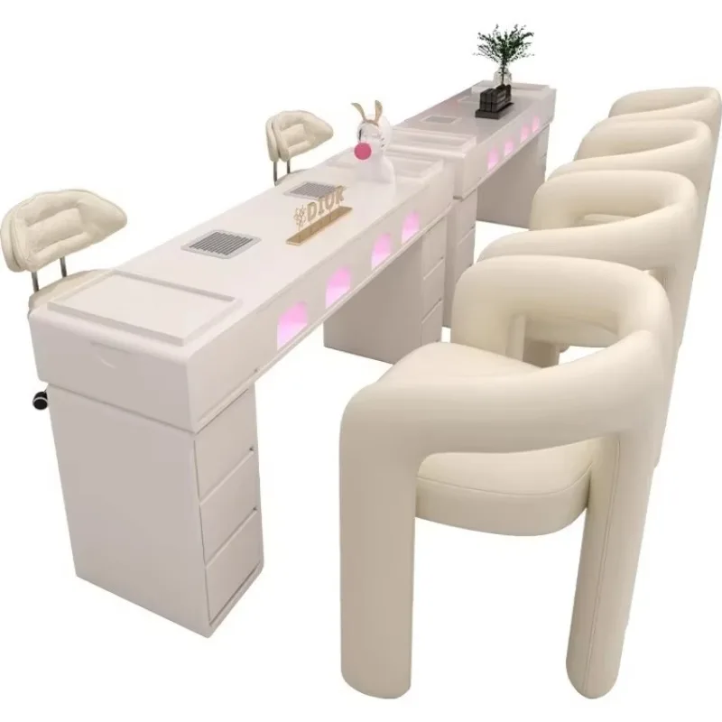 

Modern Single Double Manicure Table Creamy White Nail Table Customized Beauty Shop Furniture