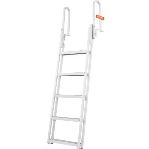 5-Step Aluminum Dock Ladder - 350lbs Capacity,-Up Design, Non-Slip Rubber Mats for Boats, Pools & Marine Use