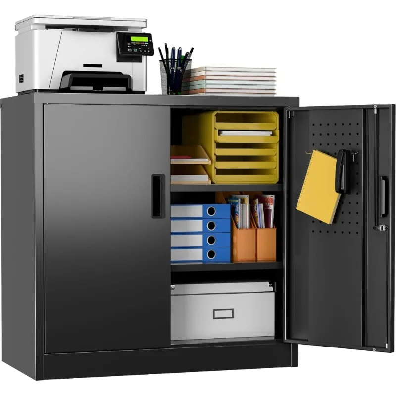 

Garage Storage Cabinet with Lockable Doors Adjustable Shelves Steel File Cabinet Pegboard