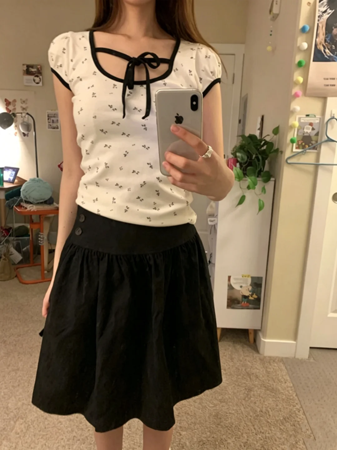 PANiANiA Korean Style Vintage Black Spicy Girl Bloomer Pleated Fluffy Midi Casual Half-length Skirt for Women Ins