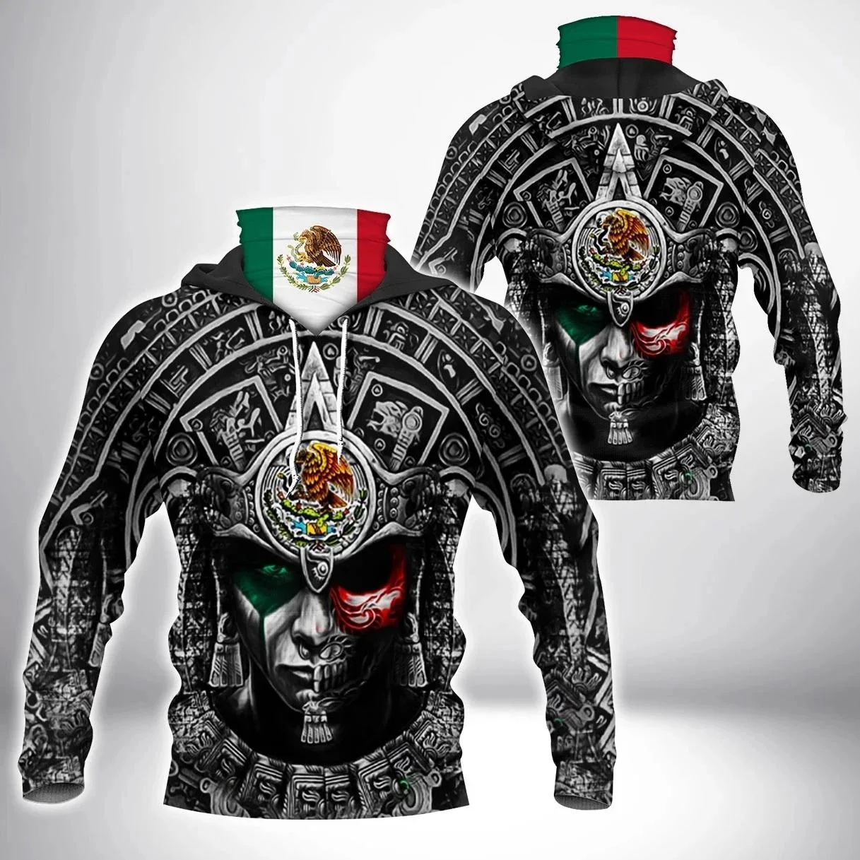 Mexico Coat Of Arms - Armor 3D Printed Men's Adult Neck Gaiter Hoodie Winter Unisex Casual Warm thicken Hoodie with Mask ZZ03