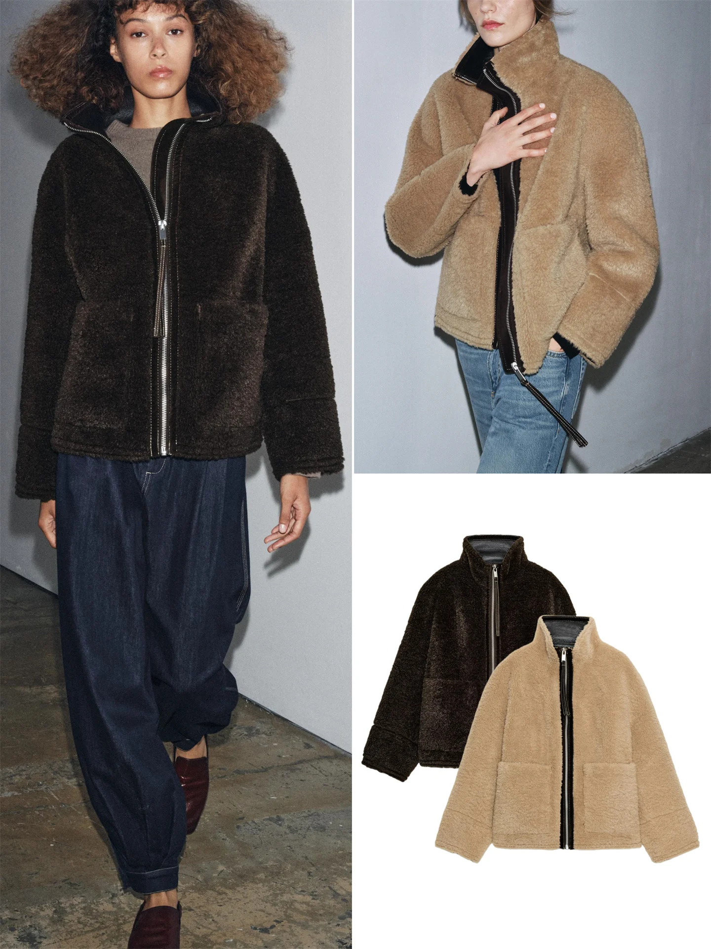 

Повседневная двусторонняя куртка из овечьего вельвета с длинными рукавами, воротником-стойкой и вставками из искусственной кожи, женская модная верхняя одежда, новинка зимы
