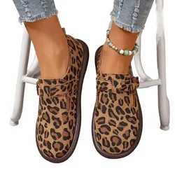 Scarpe da donna con cinturino a T scarpe basse in vera pelle naturale con fibbia a punta tonda calzature da donna autunno Leopard Print 40 scarpe Casual