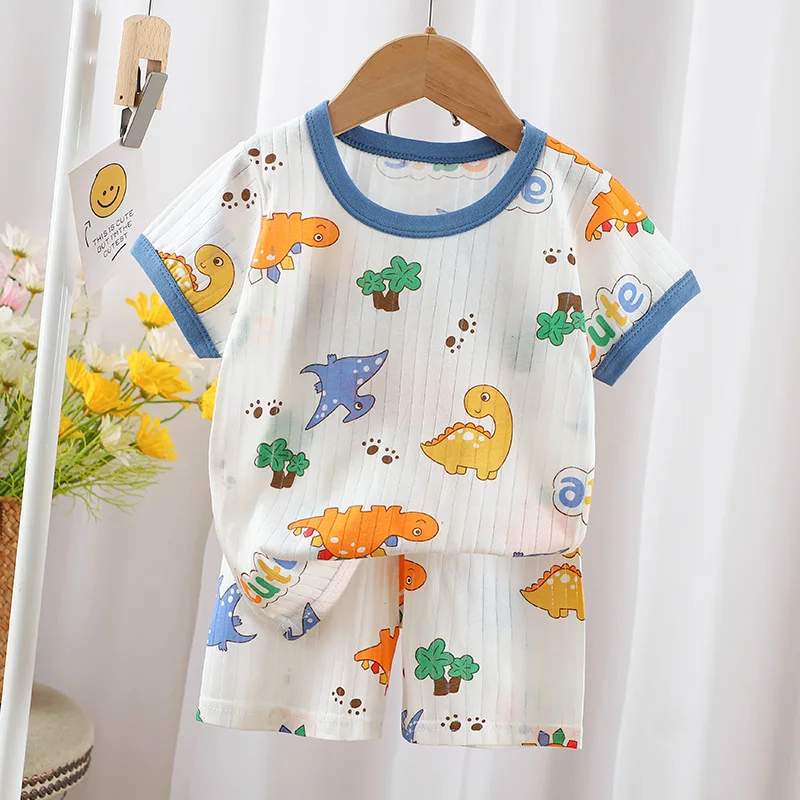 New Toddler Boys Girls Summer Pajamas Sets 2Pcs Children Sleepwear Cute Dinosaur Print Baby T-Shirt+Shorts Kid Pajamas Suit