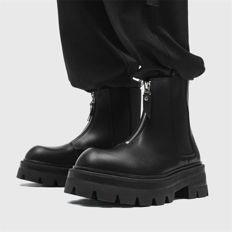 men fashion platform boots brand designer shoes cowboy genuine leather boot party nightclub dress high motorcycle chunky botas