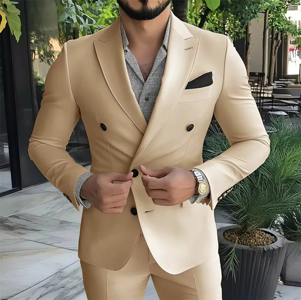 

Классический мужской костюм: двубортный пиджак и брюки (2 предмета), свадебный смокинг для жениха, приталенный крой (пиджак + брюки)