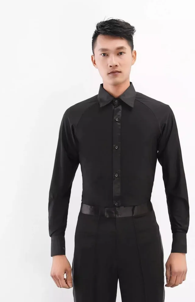 Camisas de dança latina homens cristal algodão manga longa com decote em v prática topos masculino salão cha samba roupas dança dancewear