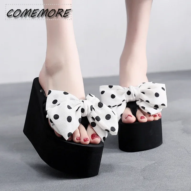 Women's Summer Beach Flip Flops Bowknot Wedges Slippers Ladies Fashion Slides Soft EVA Platform Shoes Female High Heels Sandals
