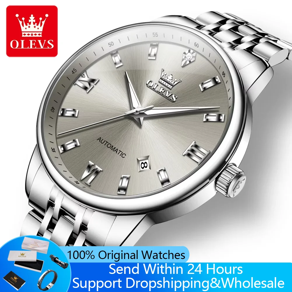 OLEVS 6723 Original Watches for Man Single Calendar Simple Steel Strap Automatic Mechanical Men's Watches Luxury Business Watch