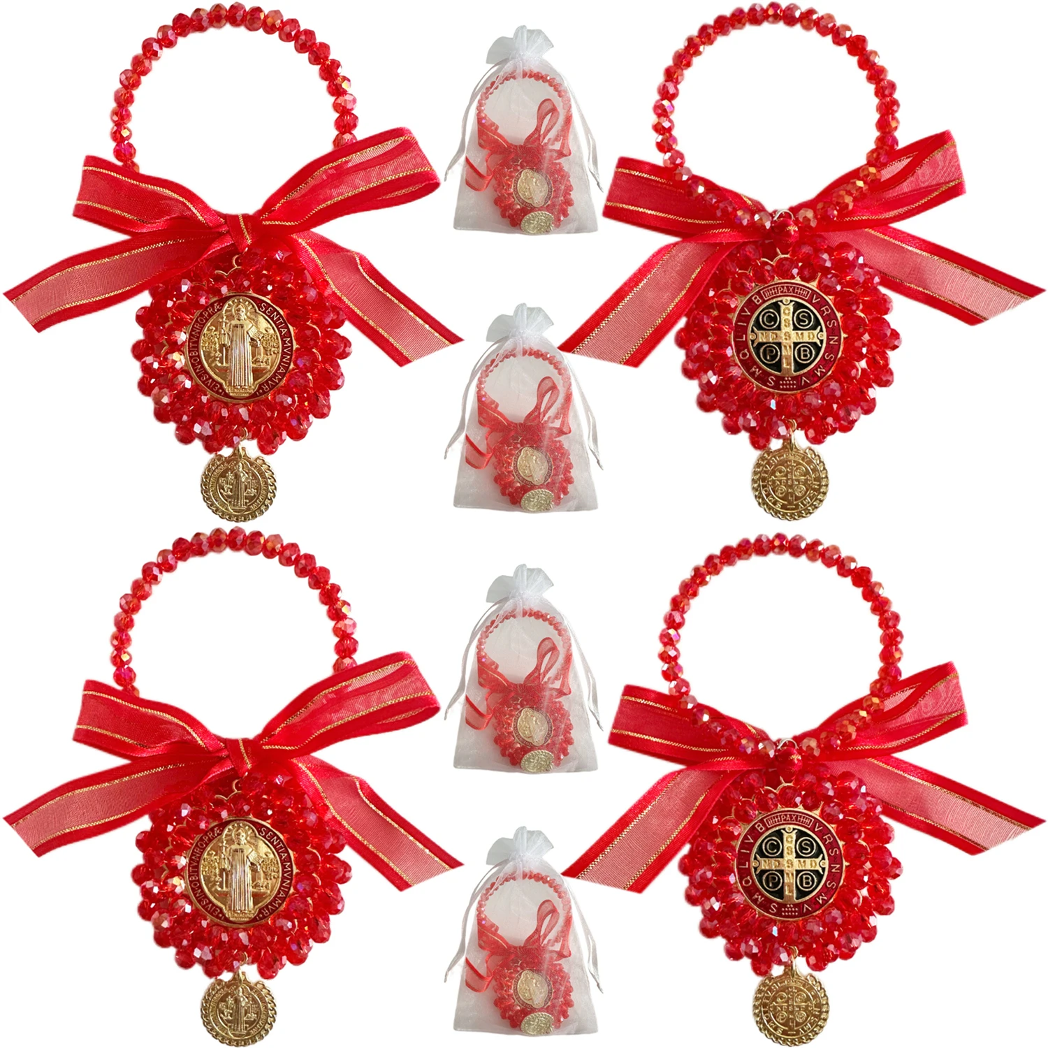 Saint Benedict Medal Door Hanger Pocket Rosary, 4PCS with Organza Bags, St Benedict Catholic Gifts, Car Hanging Charm Home Door