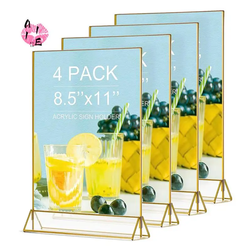 

A11E-4Pack 8.5X11 Gold Picture Frame Acrylic Sign Holder Wedding Signs Table Numbers Menu Holders Set Kit