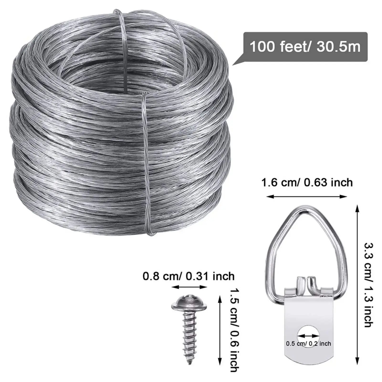 Adjustable Steel Wire Hanging Kit Durable for Home Decor 30m Cable with 20pcs D-Type Hooks and Screws Frame Display Set