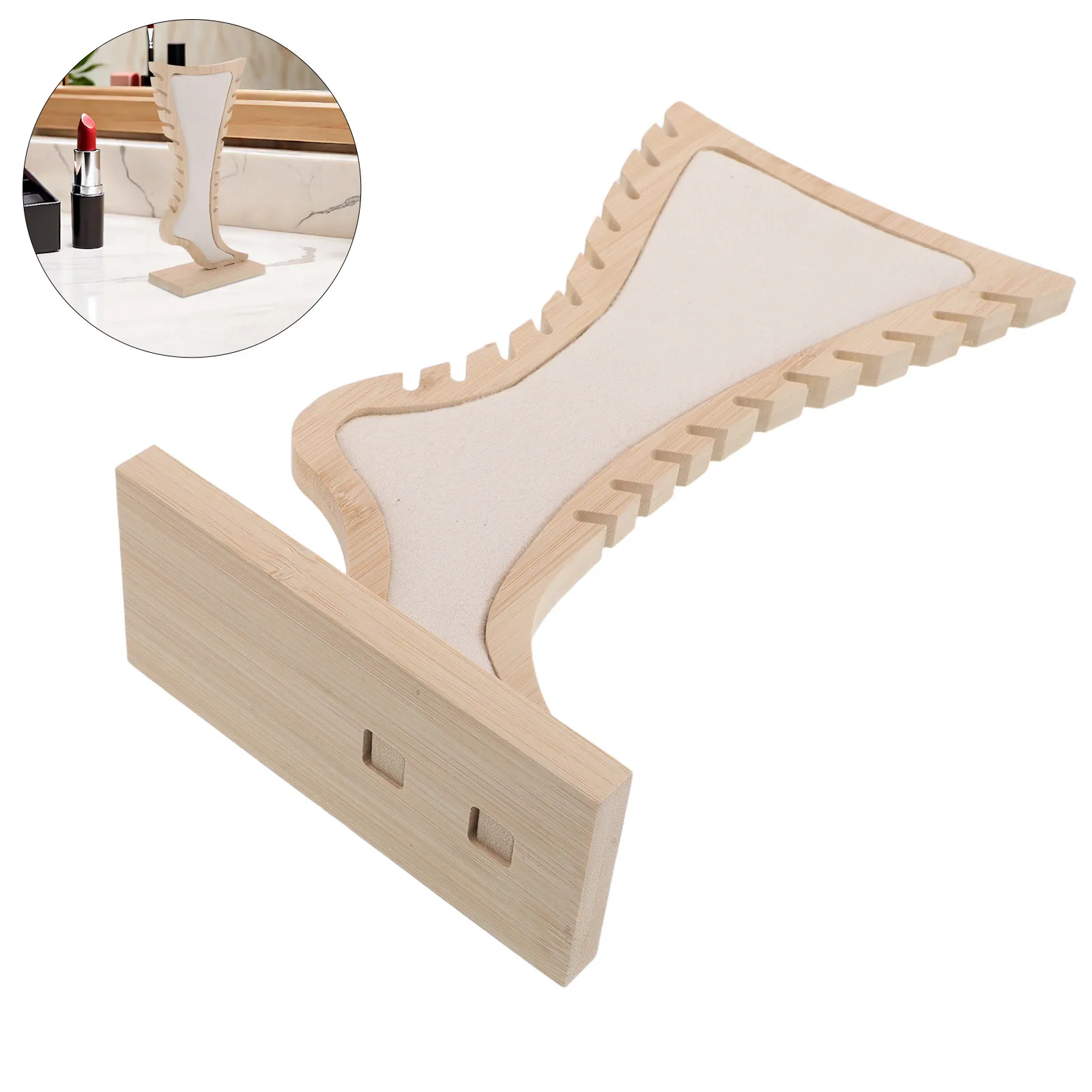 

Foot Shaped Wood Anklet Display Stand Beige Minimalist Jewelry Organizer Rack for Boutique Craft Show Vendor Retail Jewelry