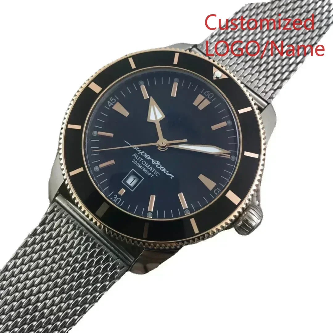 Relógio mecânico automático masculino de luxo superocean preto azul borracha rosa ouro relógios esportivos cerâmica personalizado