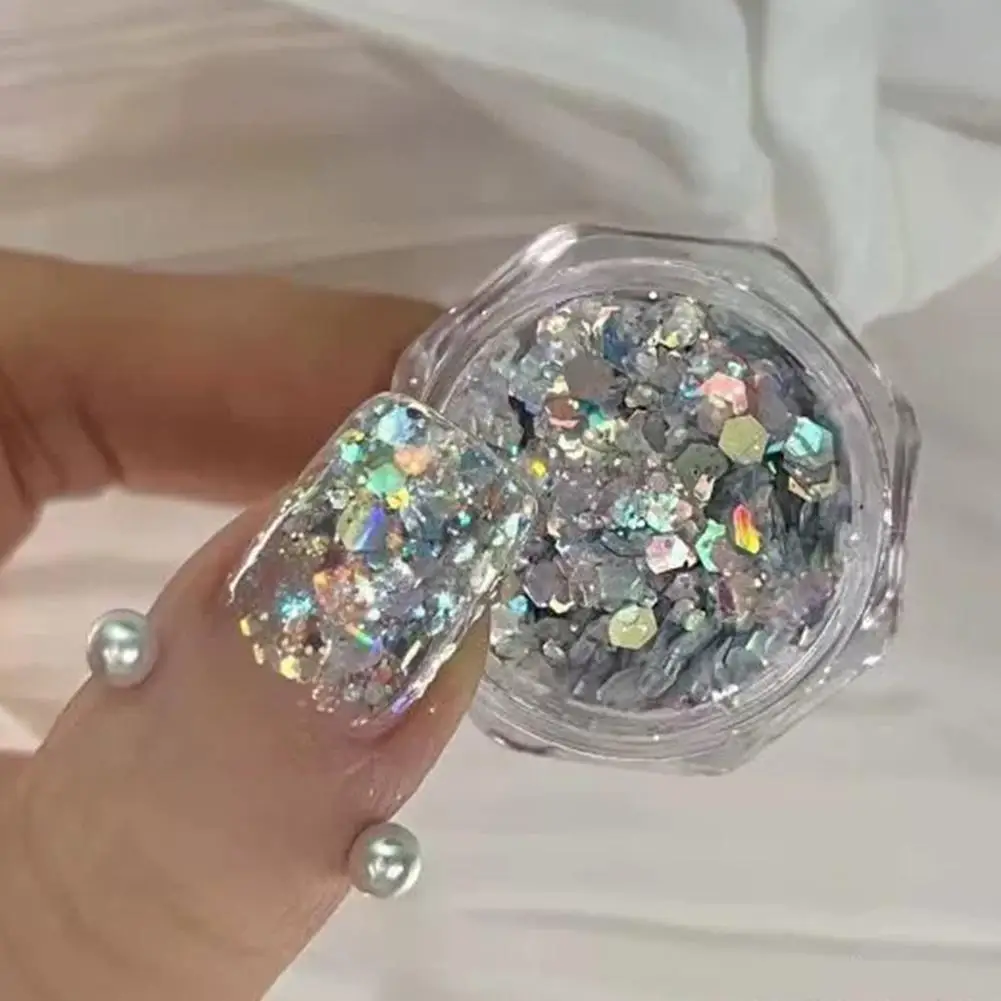 เล็บ Art Glitter Sequins 3D เลเซอร์เล็บที่มีสีสัน Confetti สติกเกอร์อุปกรณ์แต่งเล็บ Make Up DIY Decals ตกแต่ง