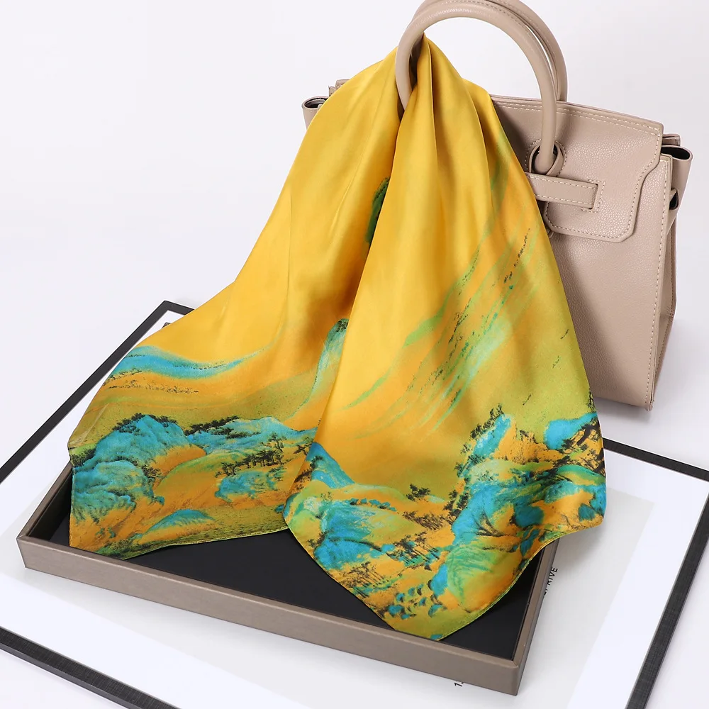 Square Scarf Faux Silk Printed Premium Lightweight Multicolor for Women Spring Fall Versatile Neck Wrap Daily Party Travel Gift