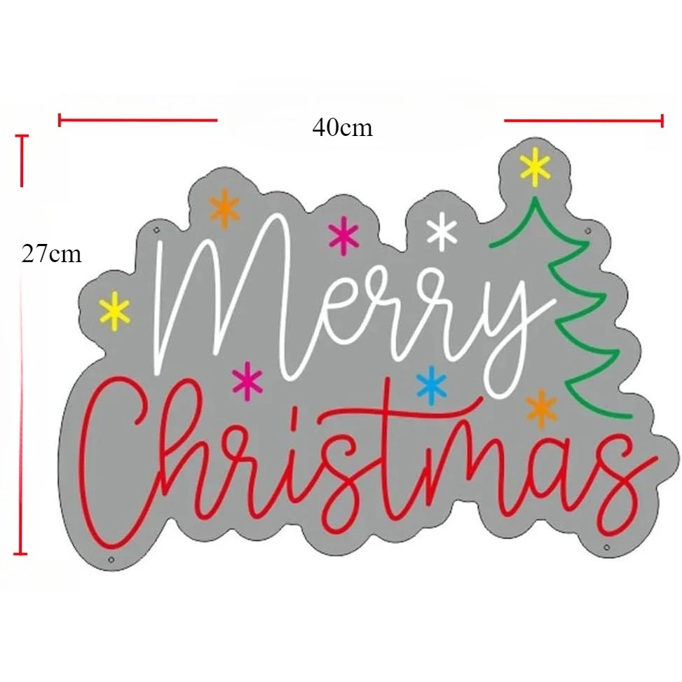 Merry Christmas Neon Sign with Colorful Stars and Tree LED Wall Light for Home Shop Window Holiday Party Decor Festive Gift Idea