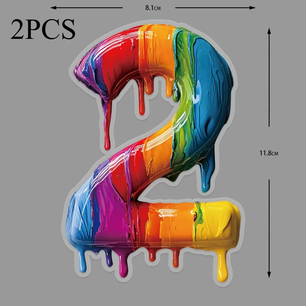 2Pcs Drip Paint Style Numbers 0-9 Stickers, Combinable Waterproof Vinyl Decals for Car & Motorcycle Decor