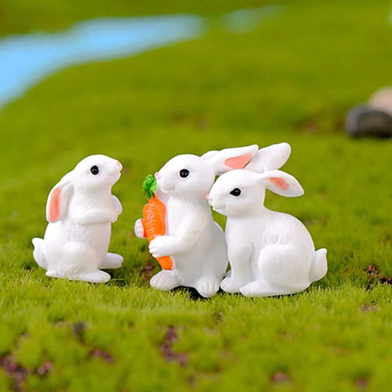 1 Pcs 12 Style Cute Rabbit Easter Miniature Hare Animal Figurine Resin Craft Mini Bunny Ornament Fairy Garden Supplies