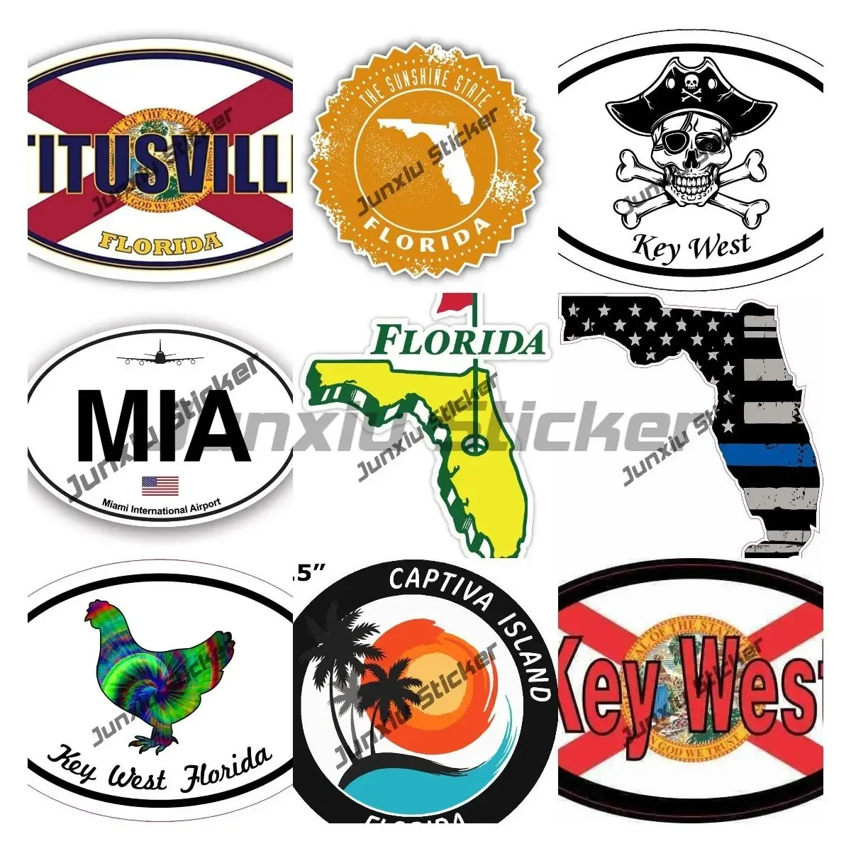 

State Flag Map Florida Sticker Florida American Stamp Oval UV Protected Waterproof Decals Accessories for Cars Bumper Windows