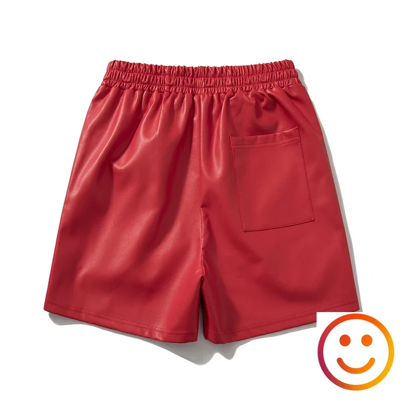 Pure Leather Black Red Green Borad Shorts Pockets 2024 Summer Men Women High Quality Yellow Drawstring Beach Shortpant Breeches