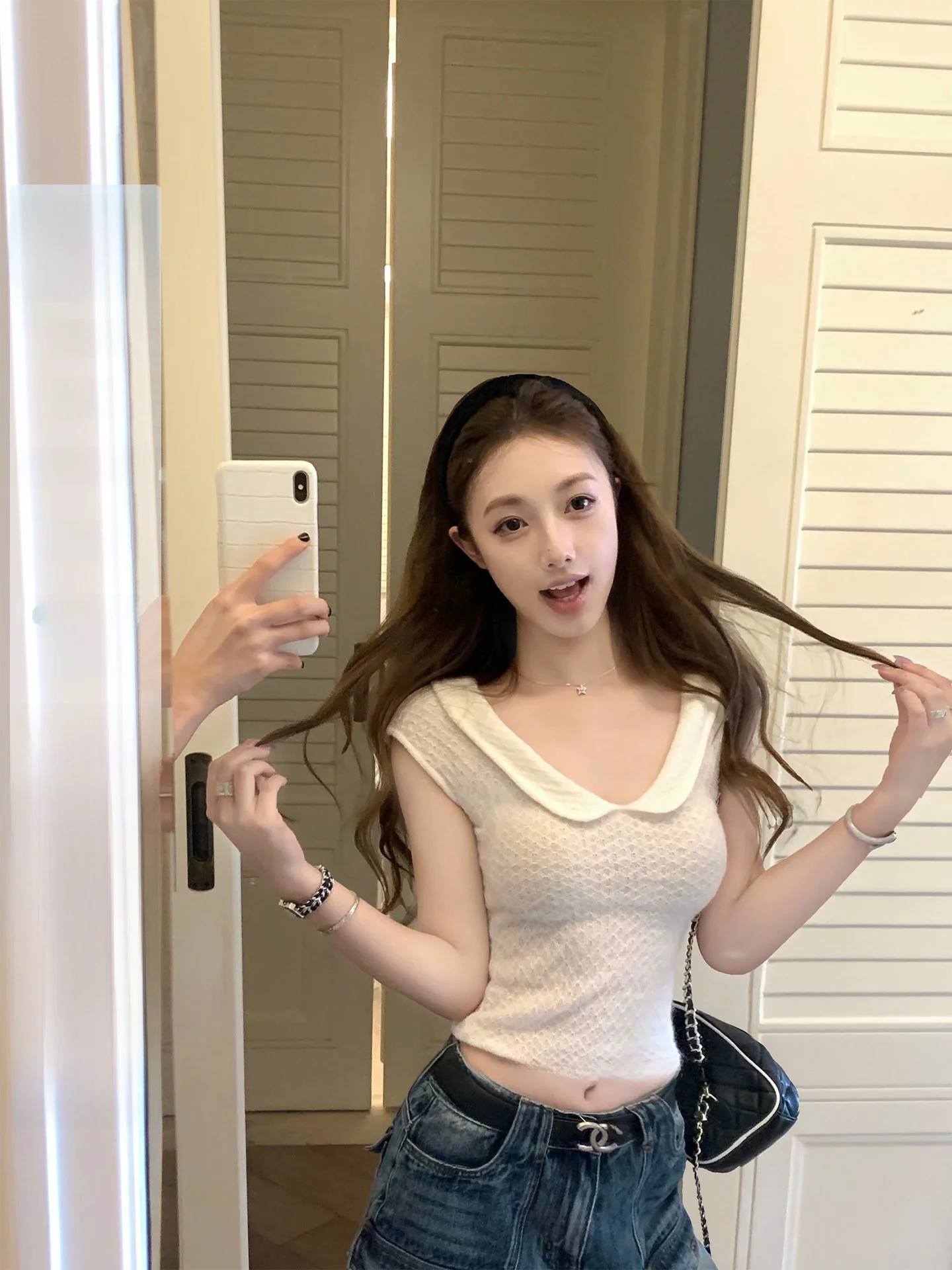 

Футболка-поло Bankelili из чистой шерсти, приталенная, с коротким рукавом, повседневная, вязаная, из смесового хлопка, модная, с воротником-стойкой, длина до плеч