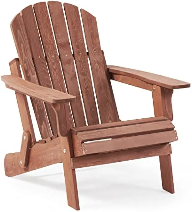 Oversized Wooden Folding Adirondack Chair with Pre-Assembled Backrest and Seat Board