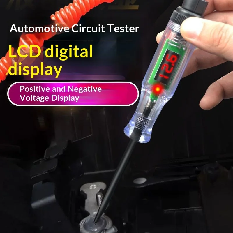

Автомобильный тестер-ручка с LED-индикатором, цифровой дисплей, 12В/24В/48В, для диагностики и проверки цепей, предохранителей, ремонта автомобилей