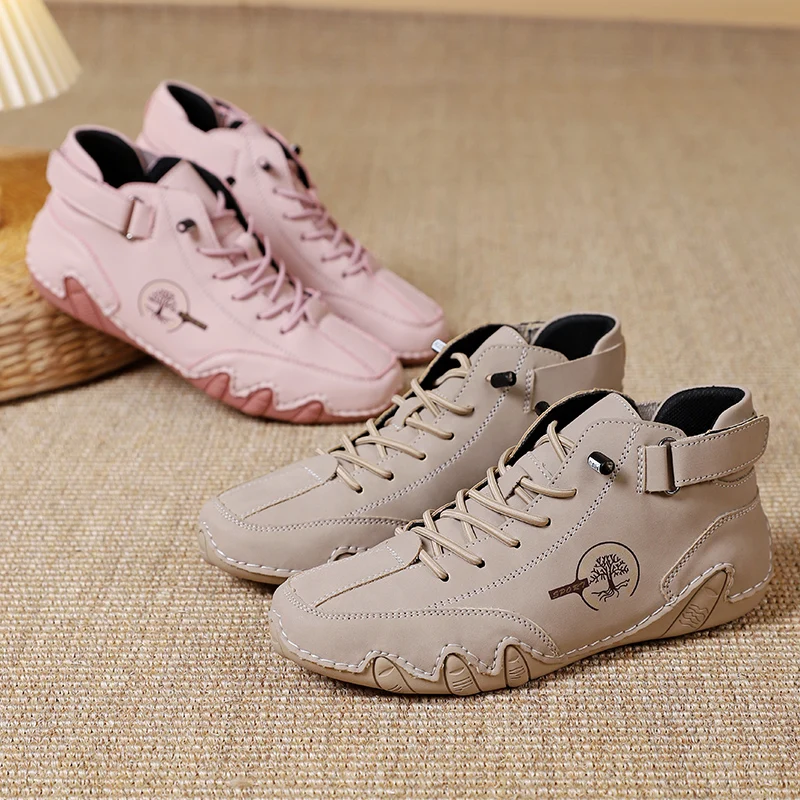 

New Women's Leather Short Boots Luxury Soft Soled Casual Waterproof Ankle Boots Spring Comfortable Casual Walking Shoes 37-43