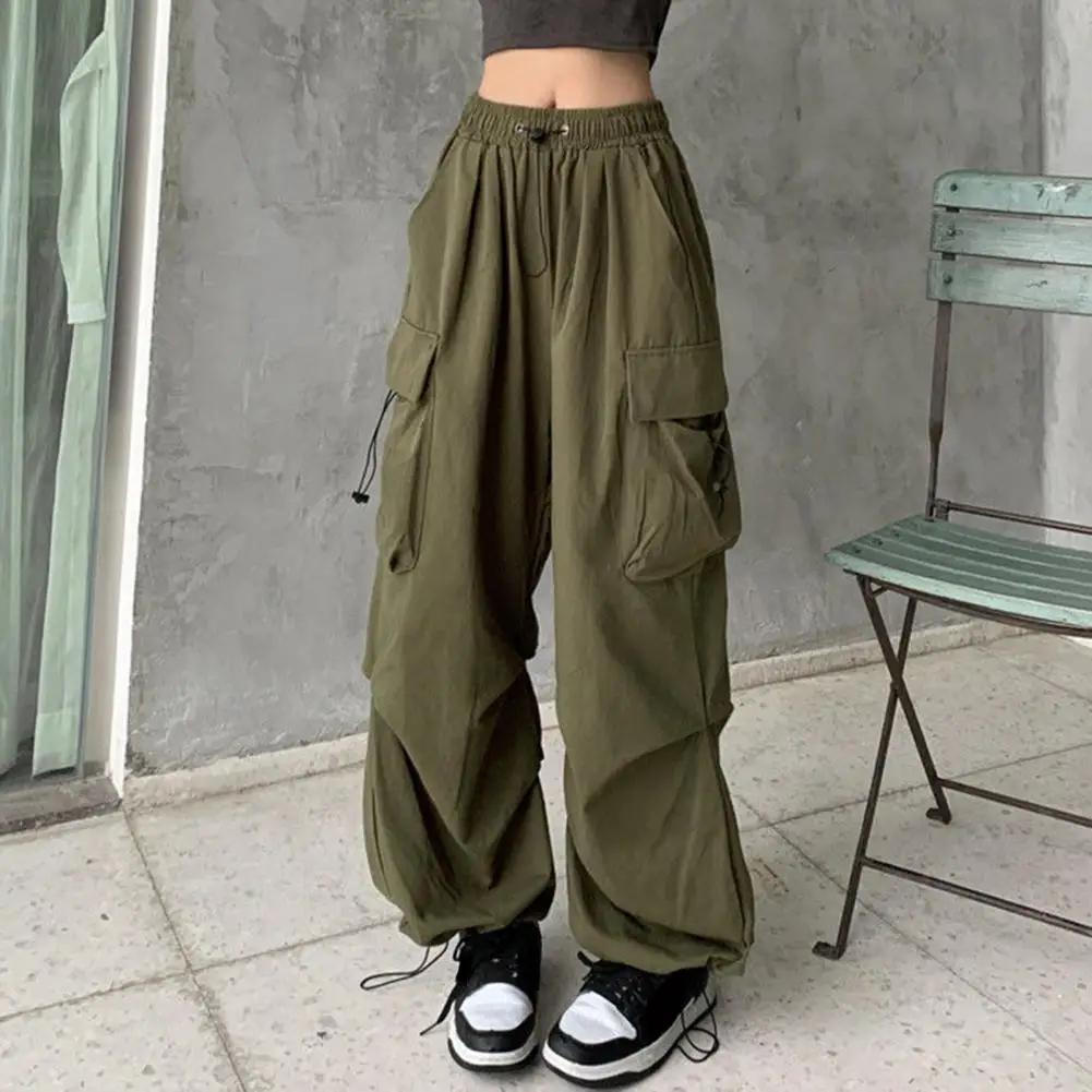 Parachute Black Pants Women Streetwear Oversize Pockets Cargo Trousers Harajuku Wide Leg Baggy Sweatpants