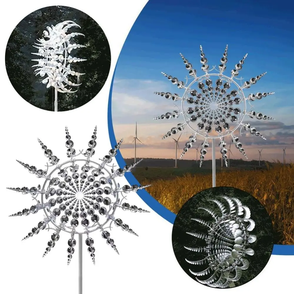 Wind Powered Metal Windmill Rust Resistant Ground Mounted Windmill Rotating Double Leaf Rotating Wind Catcher Garden Decoration