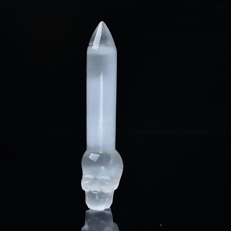 Varita de cristal de selenita, lápiz de cristal con Calavera, masaje curativo, palo de registro pulido, Pilar de yeso, limpieza de Chakras espirituales, 1 ud.
