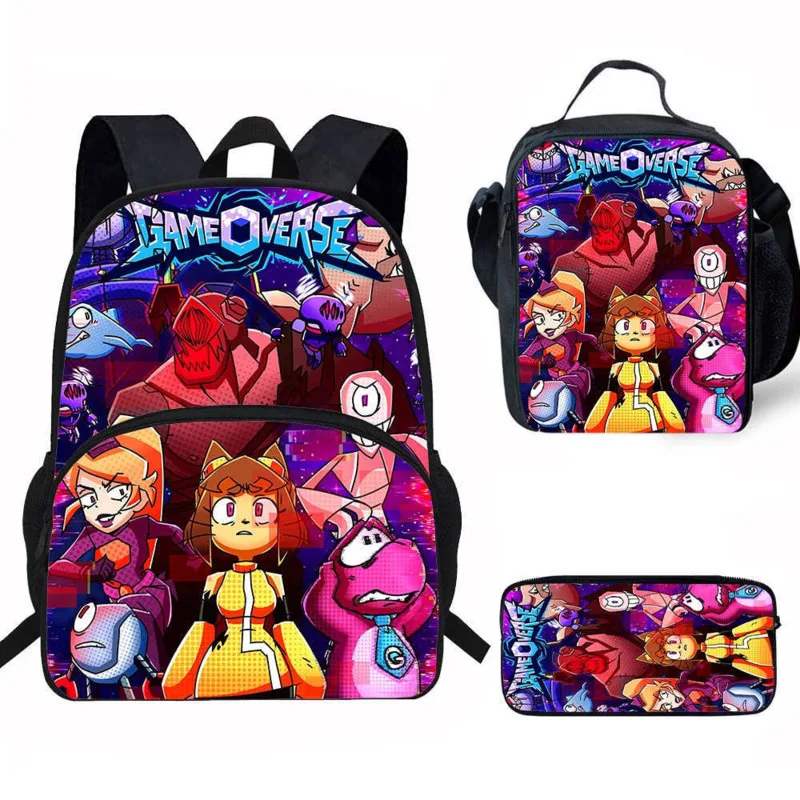 

3pcs GAMEOVERSE Backpack Kids Lunch Bag Pencil Case School Student Cute Lightweight Portable Bookbag Travel Rucksack Gift