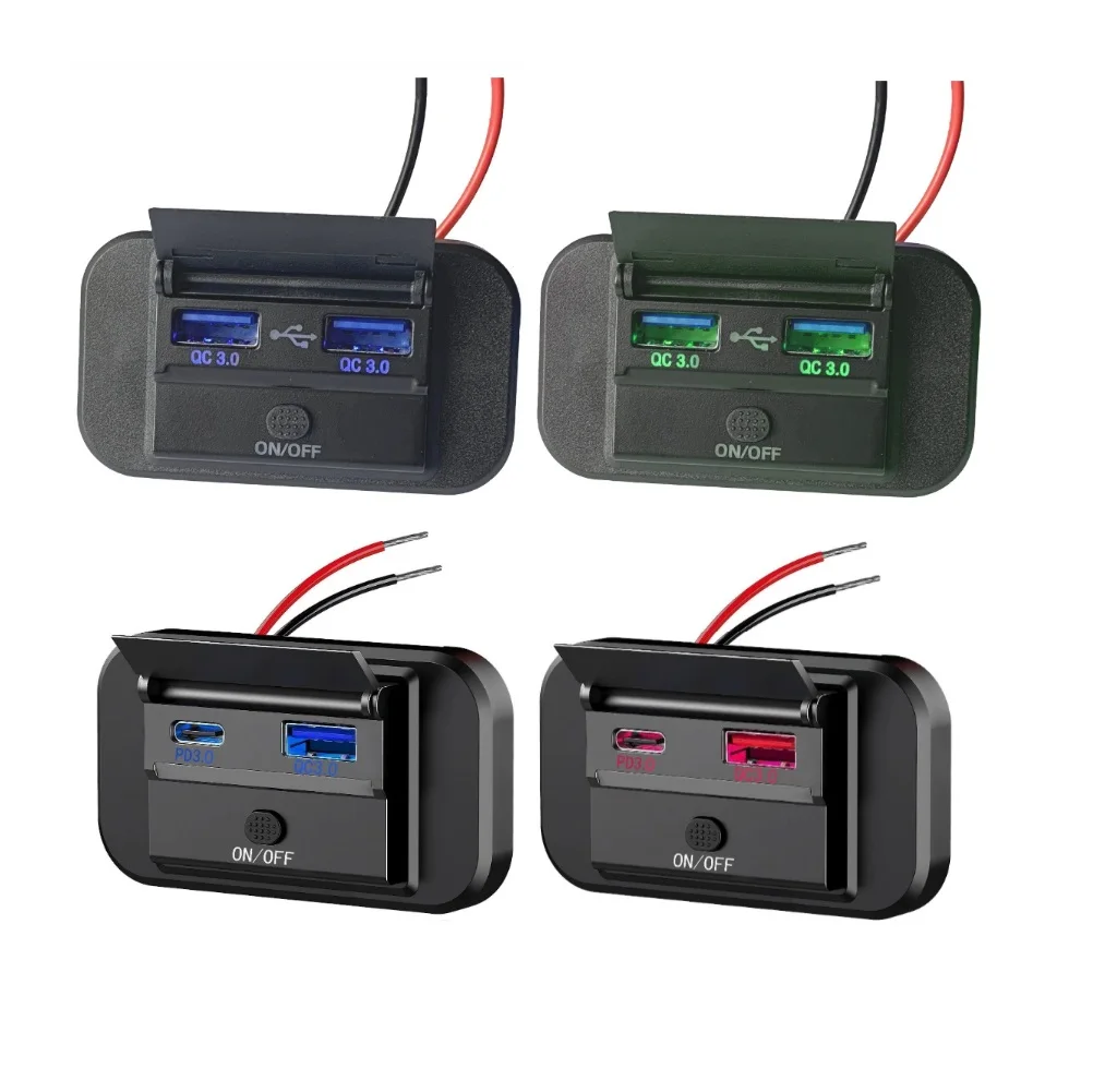 

Screw Panel Mount Fast Charging 12V-24V Input USB Type C Outlets 2-ports PD QC3.0 Bus Truck Boat Camper ATV Car Charger Socket