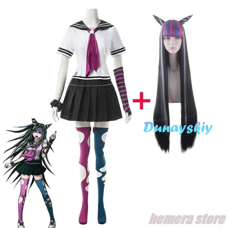 CosplayAnime Danganronpa Mioda Ibuki disfraz de Cosplay peluca colorida de cuerno de diablo para mujer accesorios de disfraz de Carnaval de Halloween